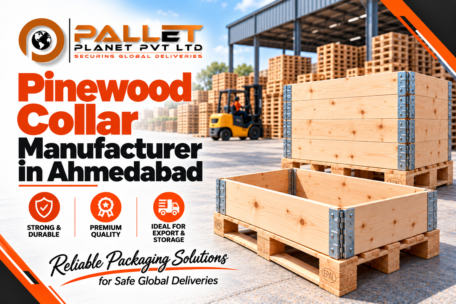 Folding pinewood pallet collar for industrial packaging enquiries in Ahmedabad - PalletPlanet